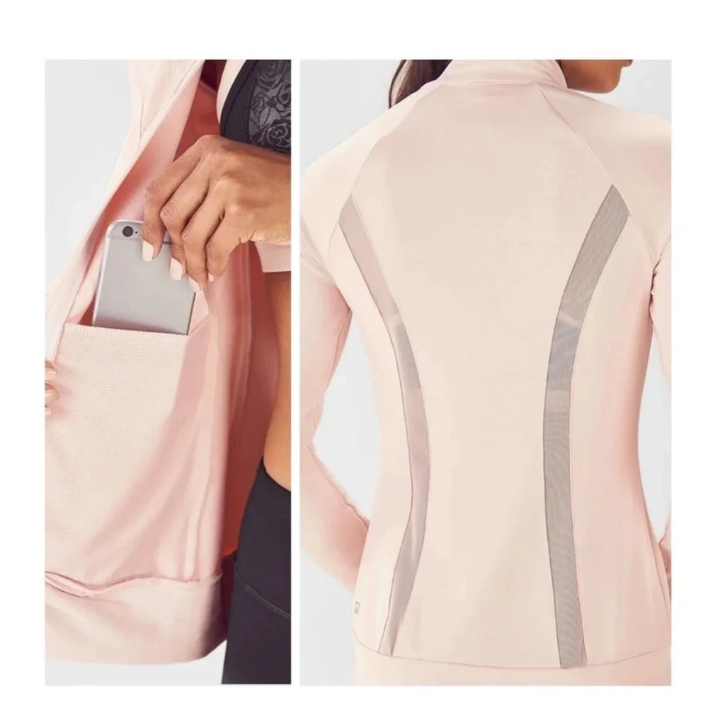 Fabletics Jacket‎ Blush Pink Mesh Panel Zip Activewear XL